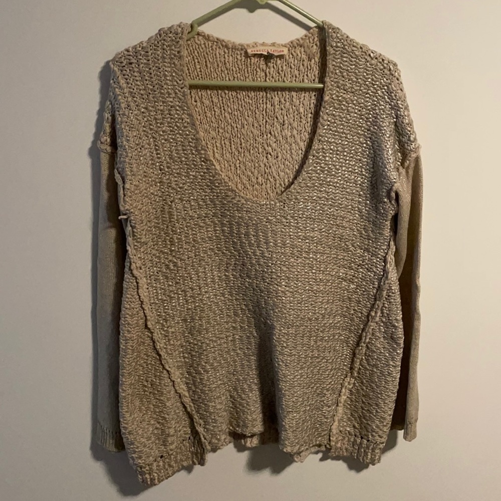 Rebecca Taylor beige and silver knit sweater